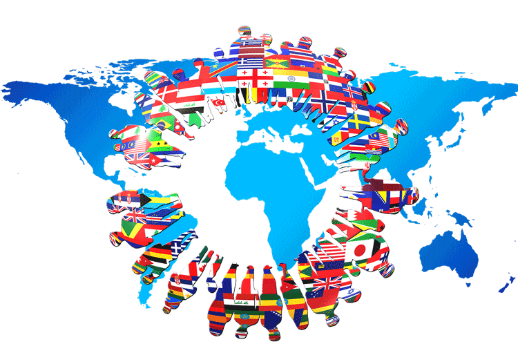 People symbolizing flags of the world map